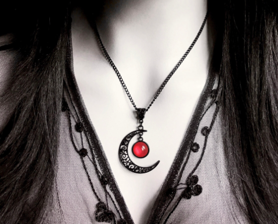 Girls Gothic Crescent with Red Moon Pendant