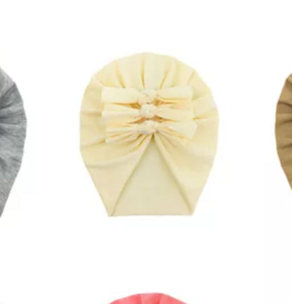 Trio Ruffle Bow Turban / Caps