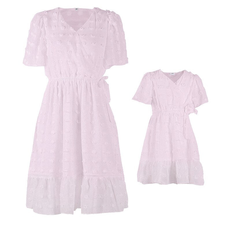 Family Matching Clothes  Dress For Mother Daughter V Neck Short Sleeve