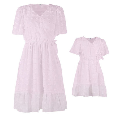 Family Matching Clothes  Dress For Mother Daughter V Neck Short Sleeve
