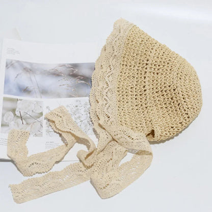 Cute Lace Straw Sun Hat: Wide Brim Panama Cap