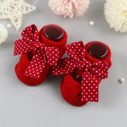 Newborn Bow Cotton Socks: Infant Anti-Slip Rubber Soles