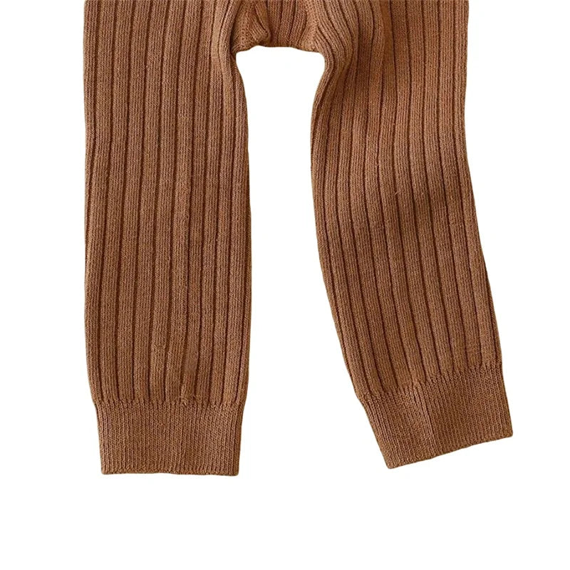Infant Girl Ribbed Leggings with Suspender - Warm Knit Overalls