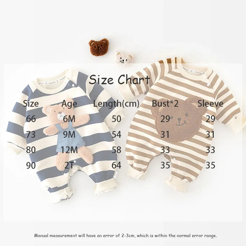Thick Lining Baby Rompers - Striped Bear Outfit