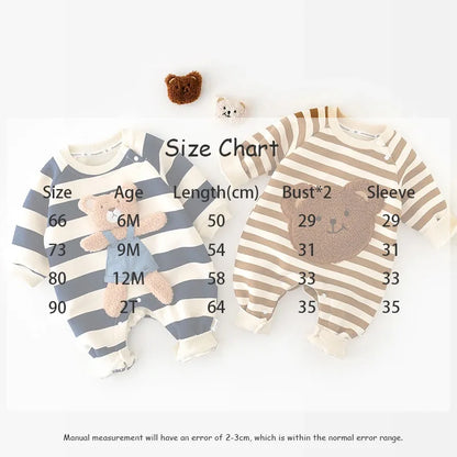 Thick Lining Baby Rompers - Striped Bear Outfit