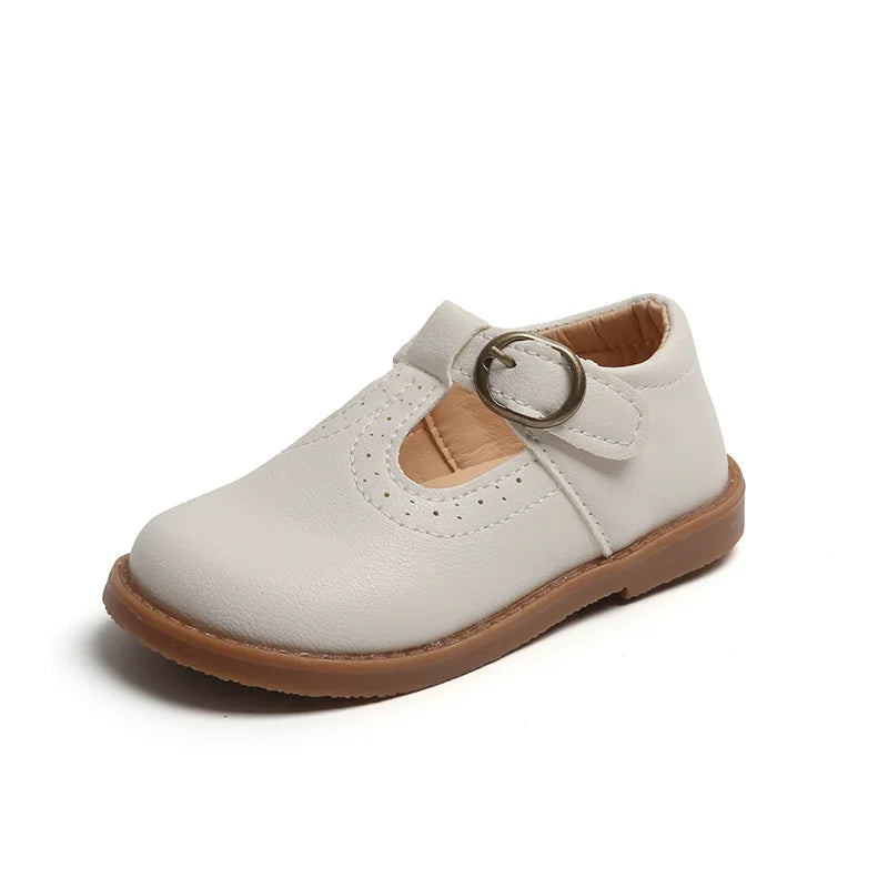 Kids T-Strap Leather Flats: Breathable