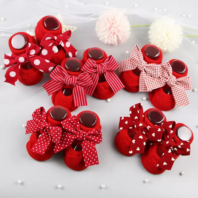 Newborn Bow Cotton Socks: Infant Anti-Slip Rubber Soles