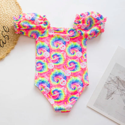Gradient Puff Sleeve Girls' Swimsuit - Mermaid Bathing Suit