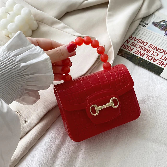 Elegant Girls Pearl Handle Jelly Mini Bag.