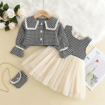 Girls' Checkered Tank Dress + Retro Coat Set (2-6Y)