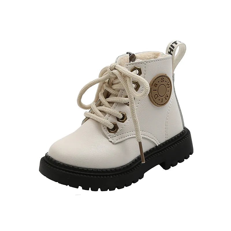 Autumn/Winter Kids' Plush Leather Boots (Size 21-30)