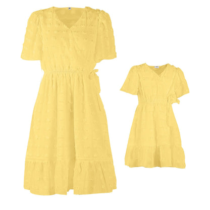 Family Matching Clothes  Dress For Mother Daughter V Neck Short Sleeve