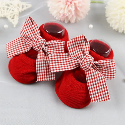 Newborn Bow Cotton Socks: Infant Anti-Slip Rubber Soles