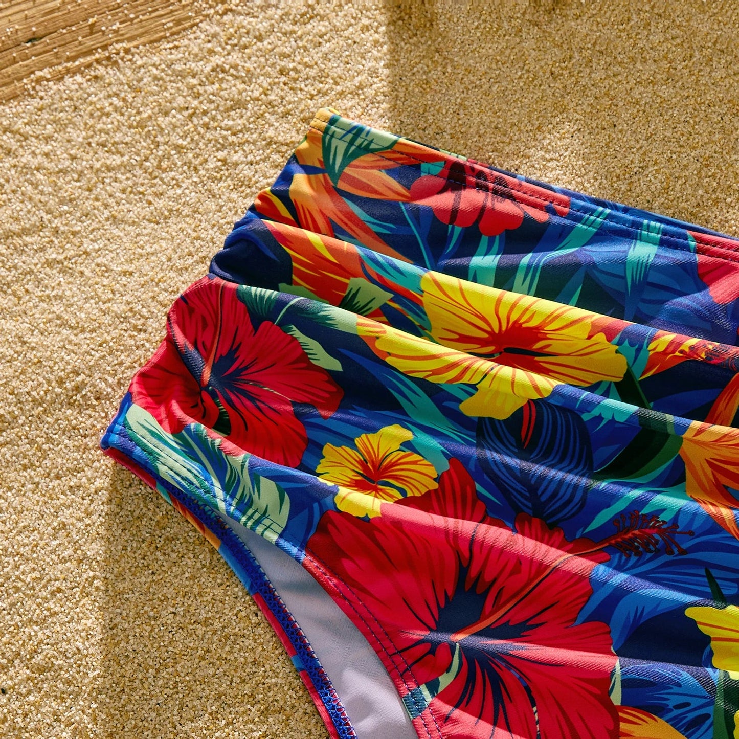 Family Matching: Solid Scallop Two-Piece & Floral Trunks