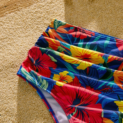 Family Matching: Solid Scallop Two-Piece & Floral Trunks