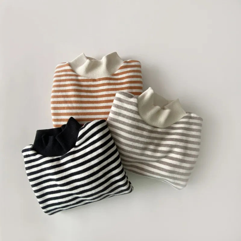 Cozy Striped High-neck Sweatshirt for Babies