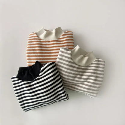 Cozy Striped High-neck Sweatshirt for Babies