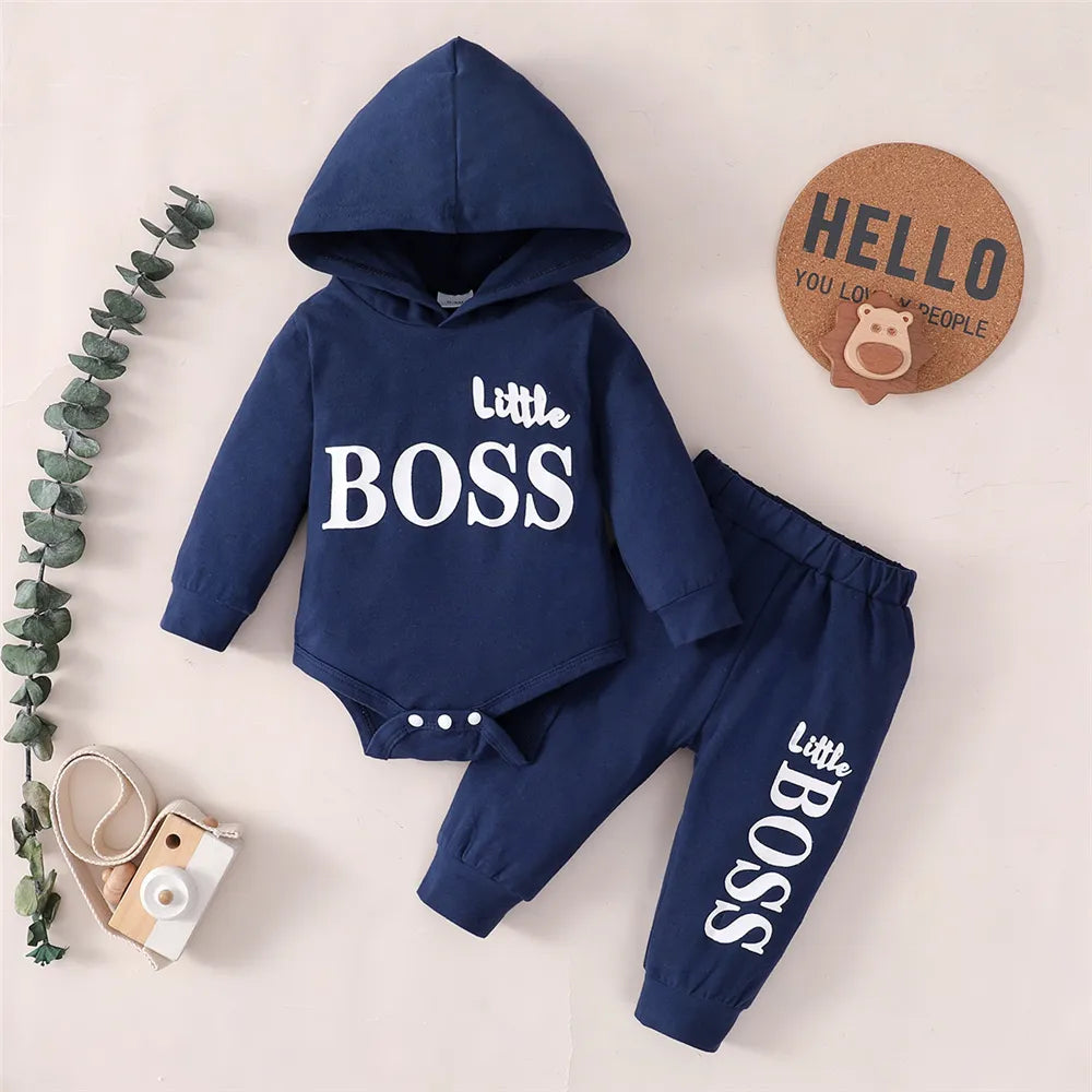 Newborn Boy 2PCS Set: Hoodie Jumpsuit + Pants