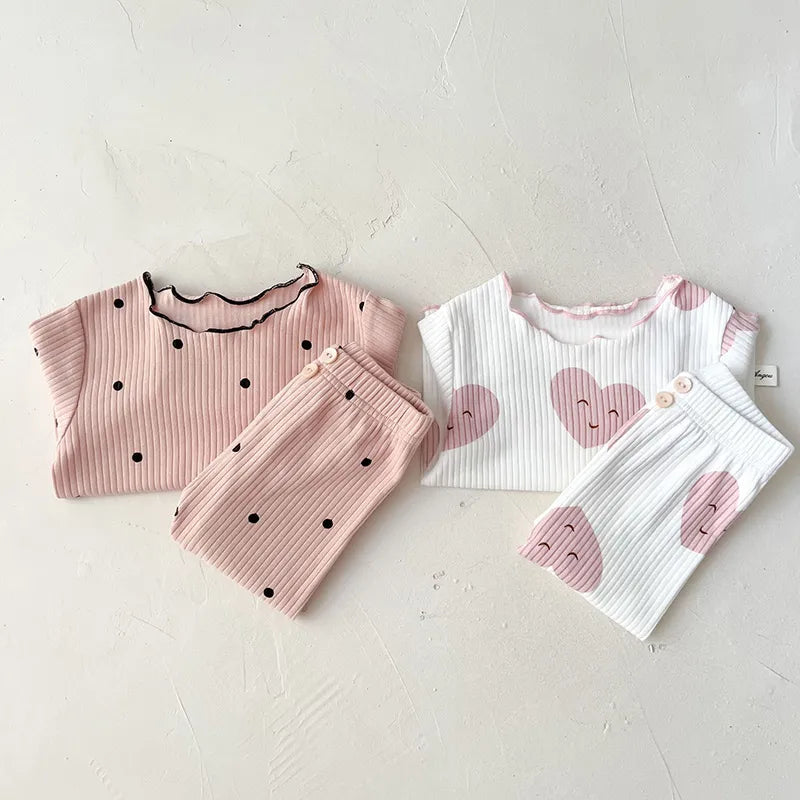 Spring Baby Dot Print Sleeper Set - Infant Indoor Wear
