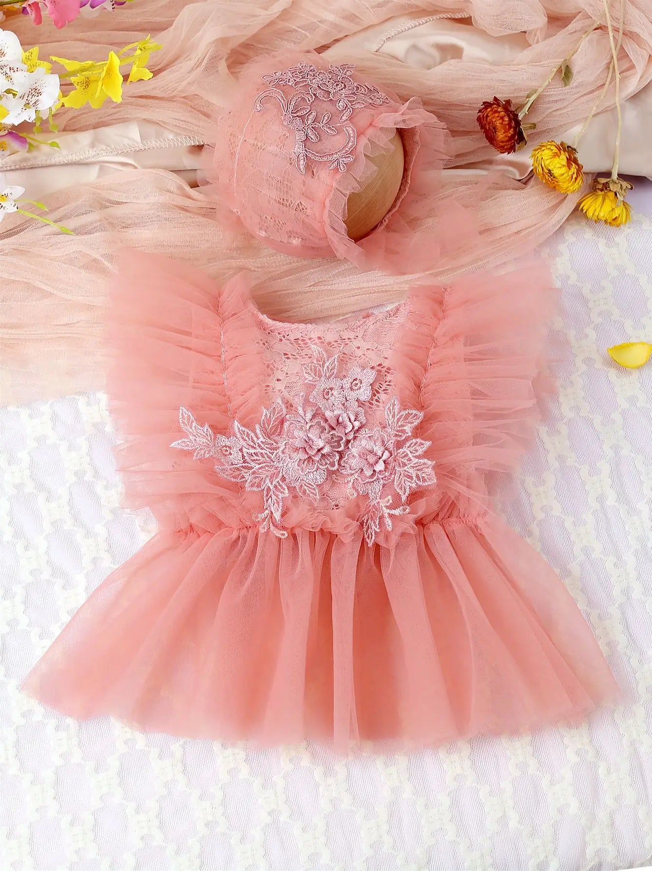 Lace Floral Mesh Romper Set for Baby