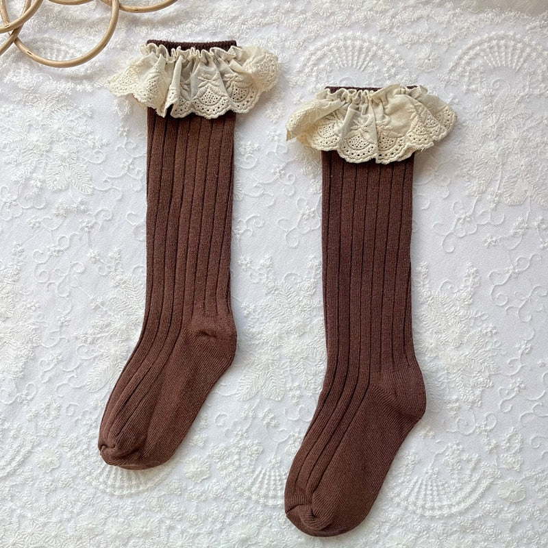Lace Frilly Flower Cute Long Socks For Girls