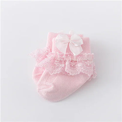 Newborn Baby Girls' Lace Socks with Princess Bow