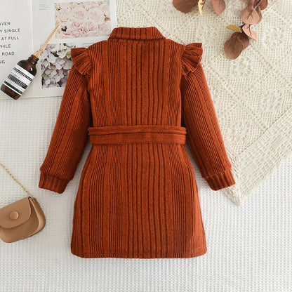 Chic High Neck Woolen Dress - Autumn/Winter Collection for Girls