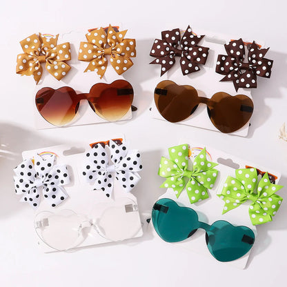 Kids Hairpin Set: Cute Dot & Heart Sunglasses