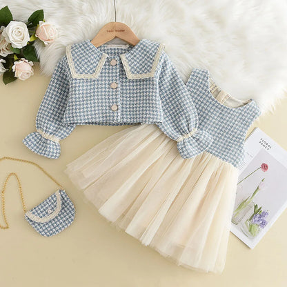 Girls' Checkered Tank Dress + Retro Coat Set (2-6Y)