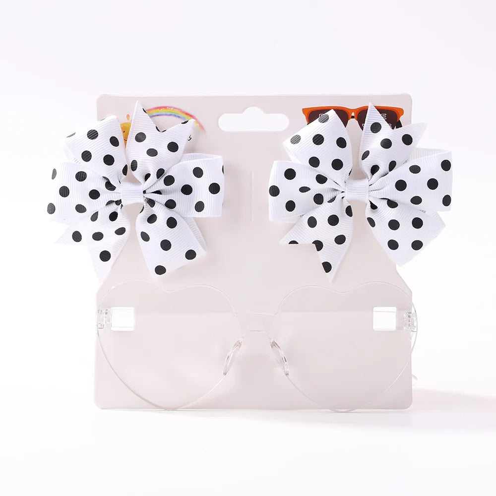 Kids Hairpin Set: Cute Dot & Heart Sunglasses