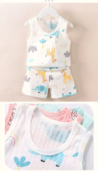 Cute Summer Set: Print Sleeveless Top & Shorts for Kids