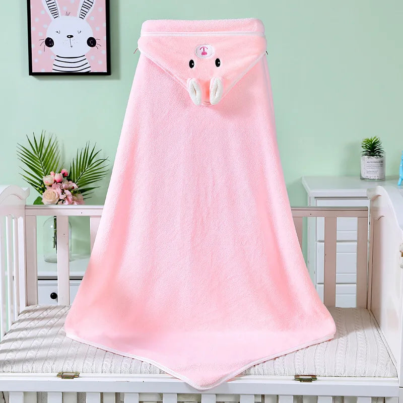 Cute Cartoon Hooded Bath Towel - Cozy Coral Velvet Fleece for Kids