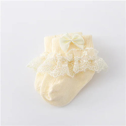Newborn Baby Girls' Lace Socks with Princess Bow