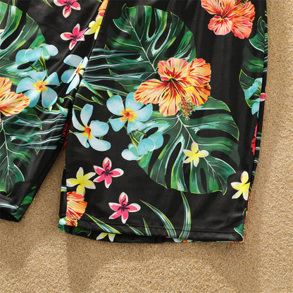 Coconut Tree Print Family Matching Swimwear: Shorts & One-Piece Suit