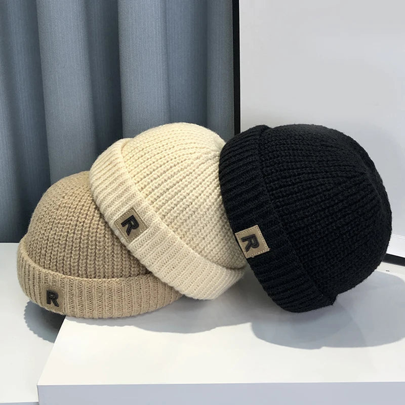 Warm Knitting R Letter Melon Cap for Babies