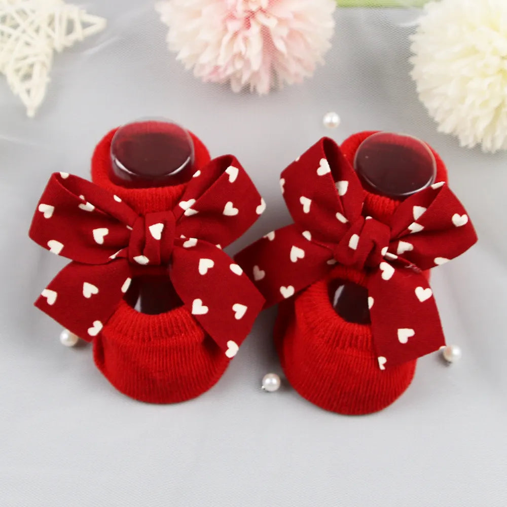 Newborn Bow Cotton Socks: Infant Anti-Slip Rubber Soles