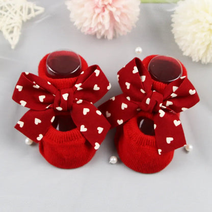 Newborn Bow Cotton Socks: Infant Anti-Slip Rubber Soles
