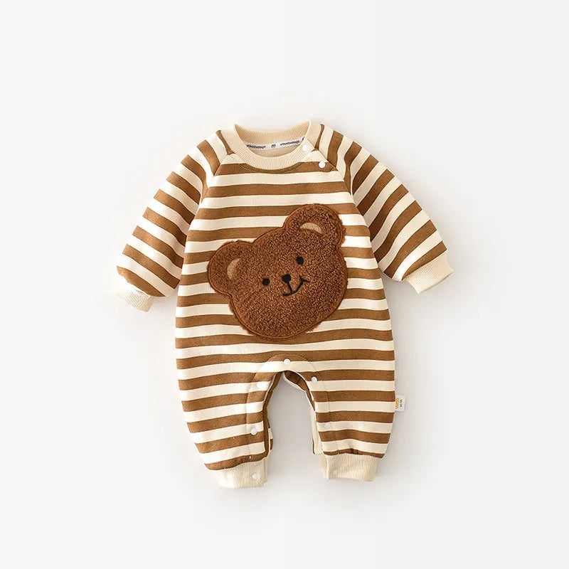 Thick Lining Baby Rompers - Striped Bear Outfit