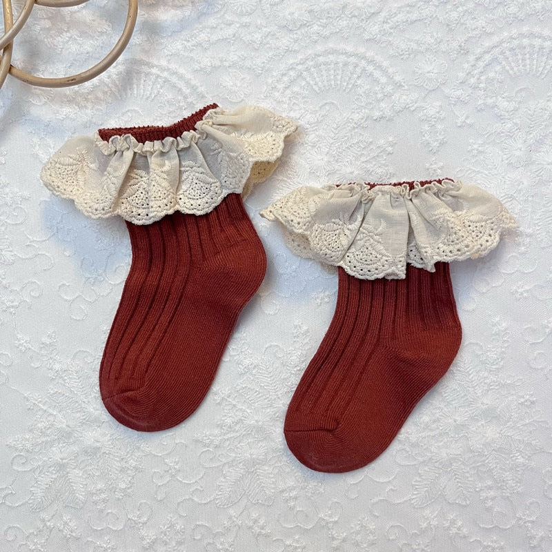 Lace Frilly Flower Cute Long Socks For Girls