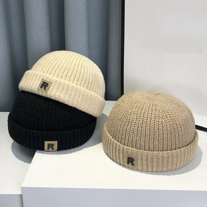 Warm Knitting R Letter Melon Cap for Babies