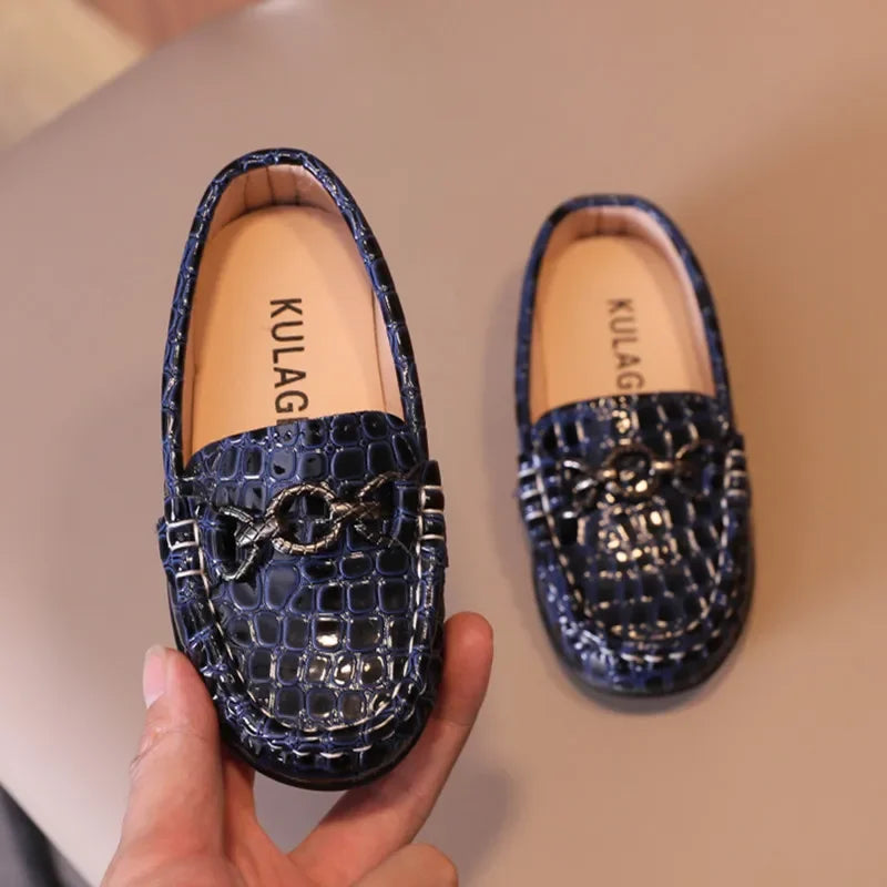 Baby Boys' Leather Loafers: Casual Flats with Metal Buckle