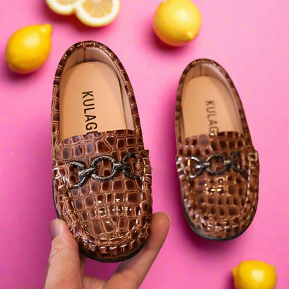 Baby Boys' Leather Loafers: Casual Flats with Metal Buckle