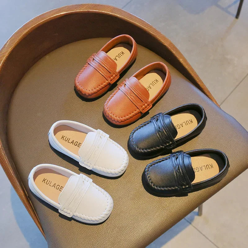 Boys' Leather School Loafers: Simple Slip-On Classic Formal Shoes