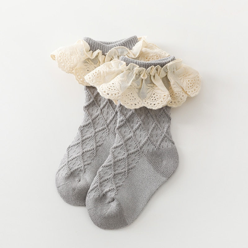 Lace Flower Long Tube Socks For Children
