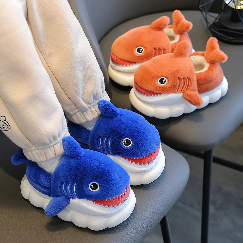 Cartoon Shark Cotton Slippers - Warm and Non-slip for Kids (Winter Edition)