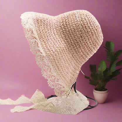 Summer Princess Lace Straw Sun Hat for Girls 2-5Y