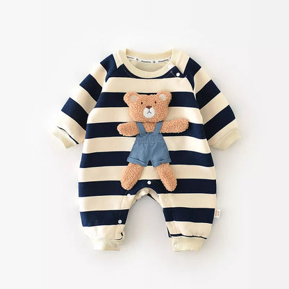 Thick Lining Baby Rompers - Striped Bear Outfit