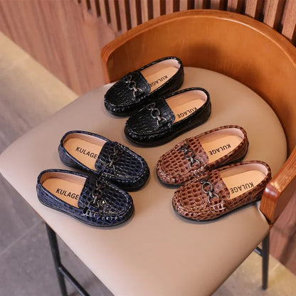 Baby Boys' Leather Loafers: Casual Flats with Metal Buckle