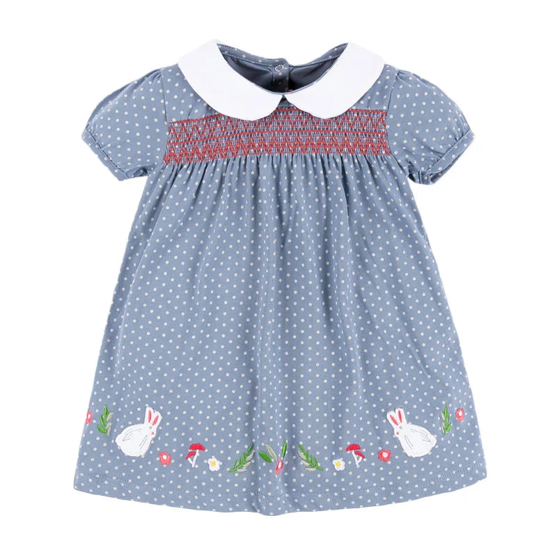 Baby Girls' Cotton Rabbit Applique Clothes: Summer Casual Wear