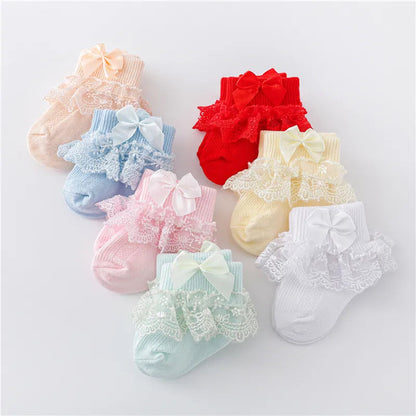Newborn Baby Girls' Lace Socks with Princess Bow
